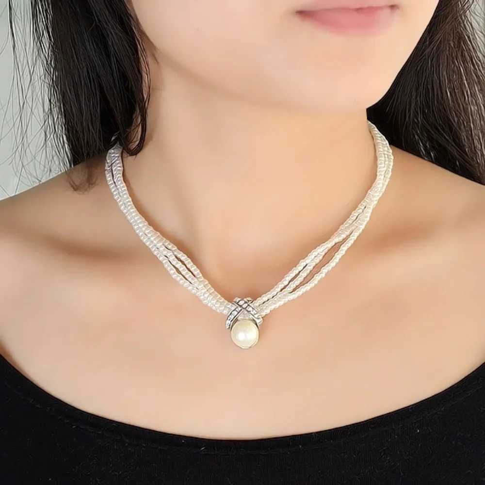 Delysia King Women Trendy Overlapping Three-layer Pearl Necklace Short Gentle Temperament Clavicle ChainX241009