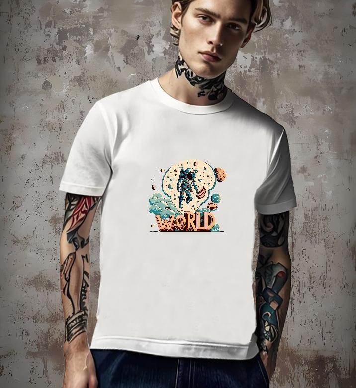Loose Fit Man T Shirts 230g Pure Cotton spaceman Casual DIY Logo Oversized O-Neck Short Sleeve Men Clothes T-Shirt Wholesale Top Tees