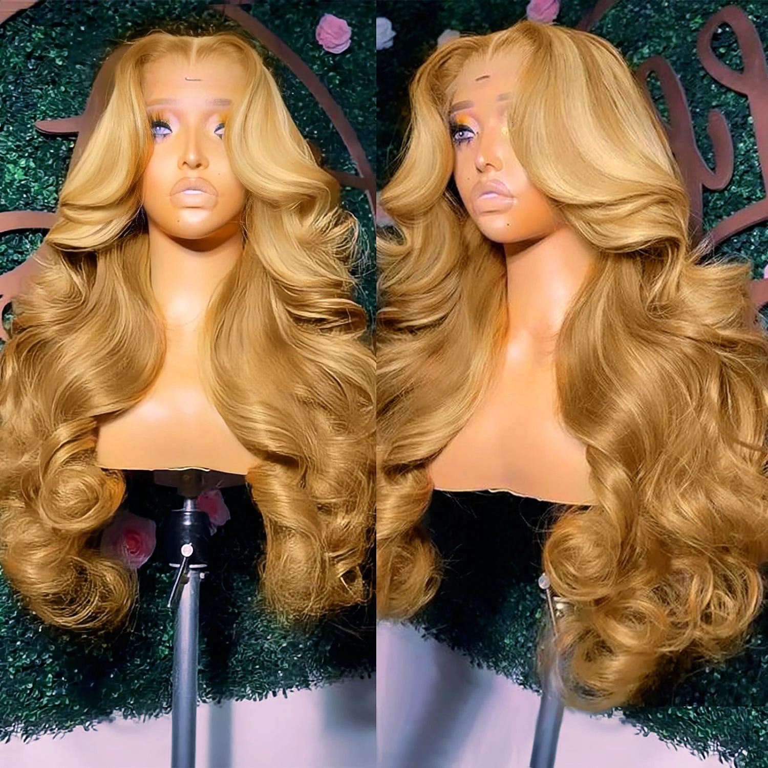 Honey blonde high gloss lace wig 13X4 synthetic lace front wig suitable for female body shedding before waves baby hair wig lace closure 241007
