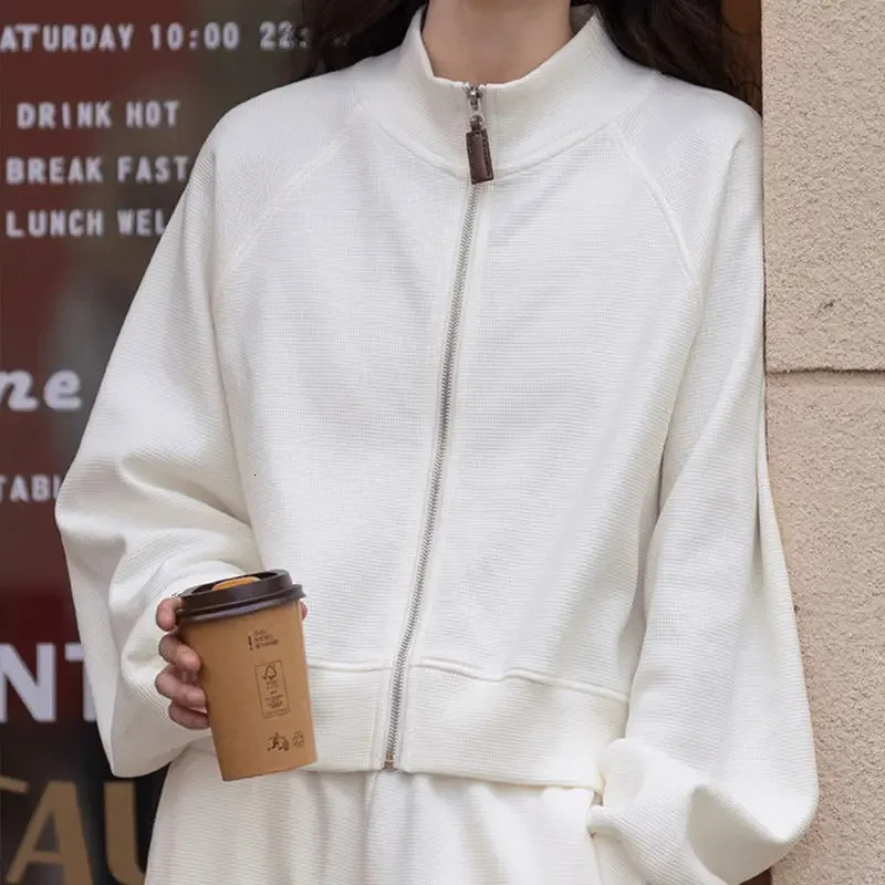 Womens pants set Korean fashion casual track suit loose zipper long sleeved sweater jacket mens 2piece sportswear 241007