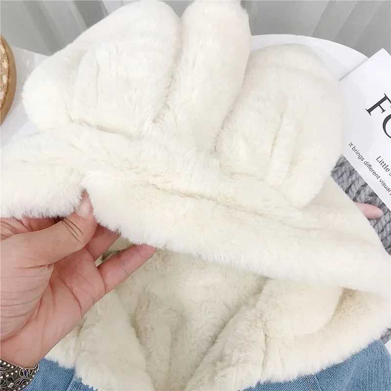 Down Coat Girls boys childrens denim jackets warm fur baby bunny earmuffs velvet coats winter clothing H241010