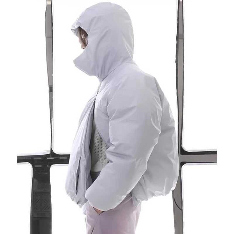 Men's Down Parkas PFNW functional zipper deconstruction design hooded jacket new mens solid color niche design loose mens top autumn trend 28W455