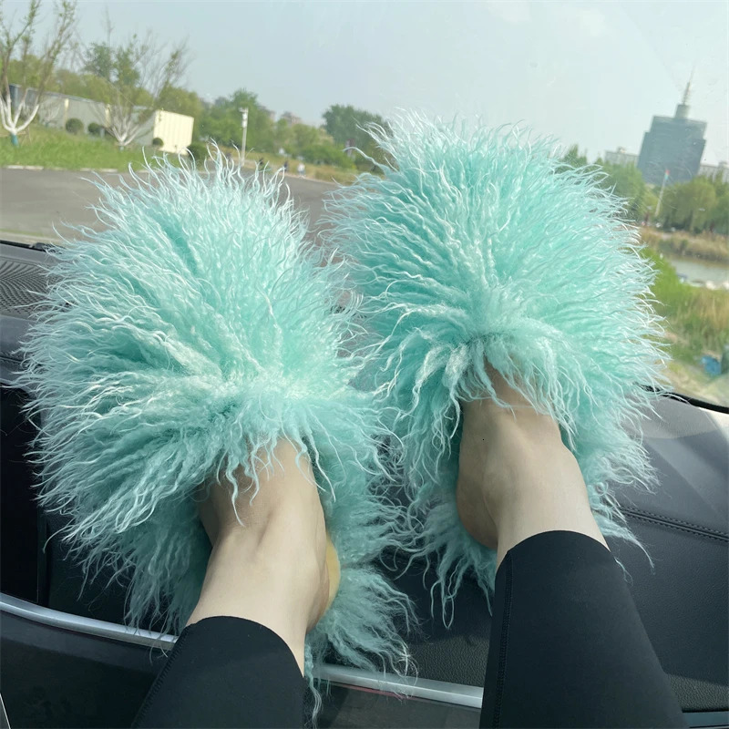 Women Summer Fluffy Faux Fur Slides Amazing Fur Sandals 240927