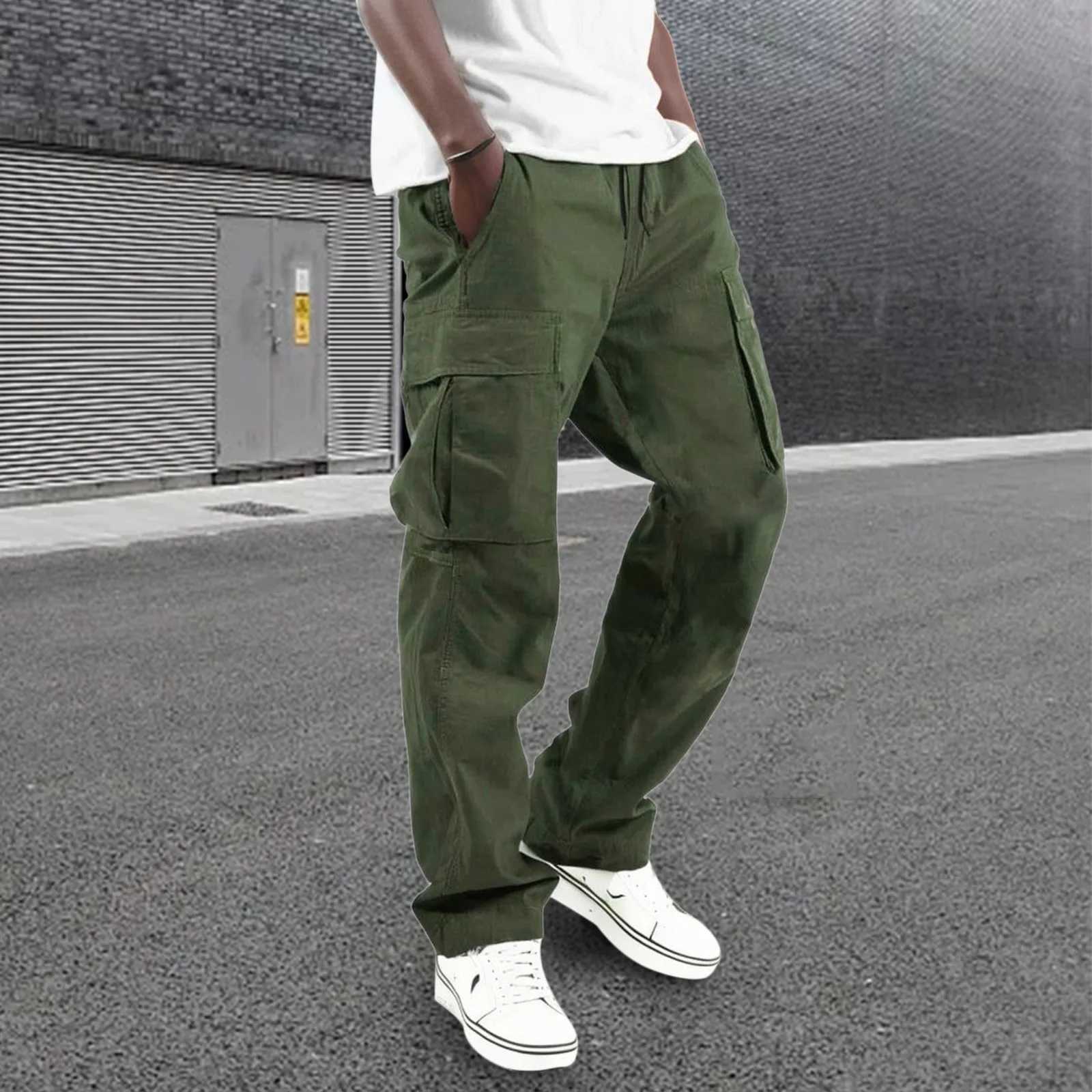 Four Seasons Street Mens Trouser Fashion Multi Pocket Cargo Pants Pocket Pants Solid Color Casual Drawstring Trouser W241009