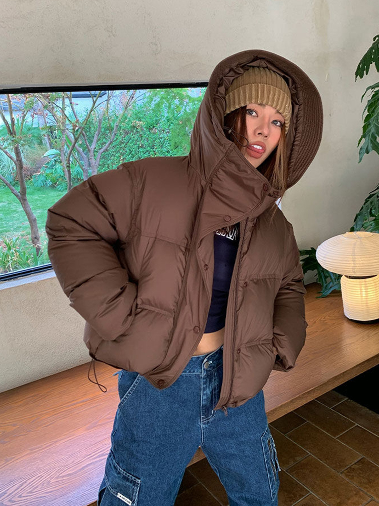 2023 Winter Women's Down Jackets Casual Coat Hooded Female Puffer Jacket Cotton Padded Parka Windproof Warm Outwear