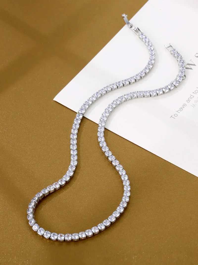 Trendy 4mm Lab Diamond Necklace White Gold Filled Party Wedding Necklaces For Women Bridal Tennis Chocker Jewelry GiftX241010