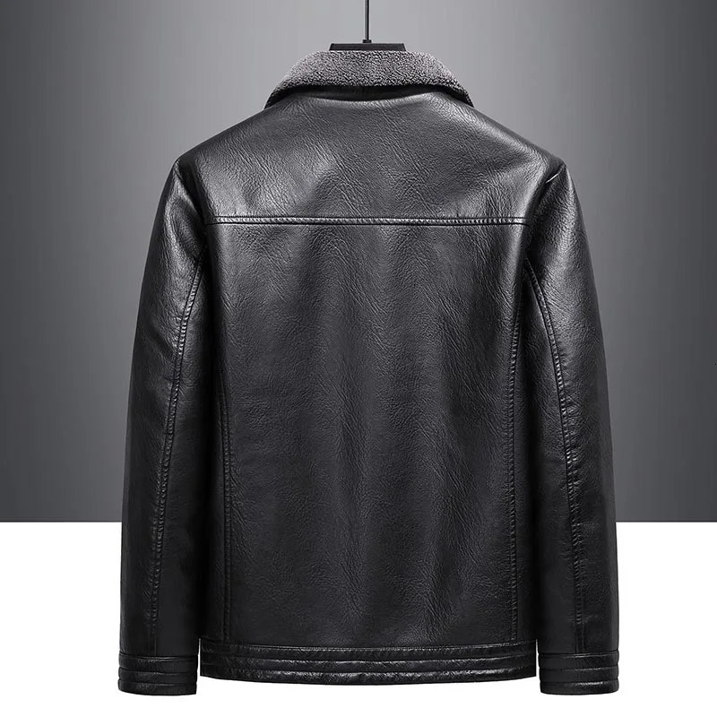 Artificial leather bicycle jacket mens artificial fur trim cashmere blend sleeves and wide waist 240927