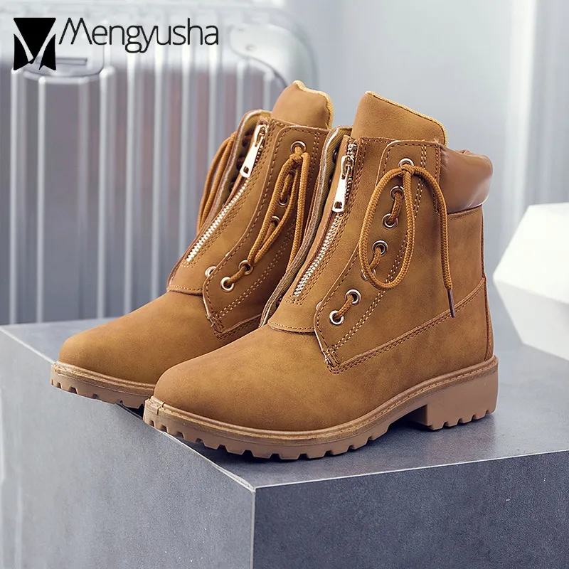 British Winter Work Riding Boots Women 5 Colors Famous Designer Two Wear Ankle Booties Front Zip Lace-Up Flat Botas Shoes Bottes Slippers