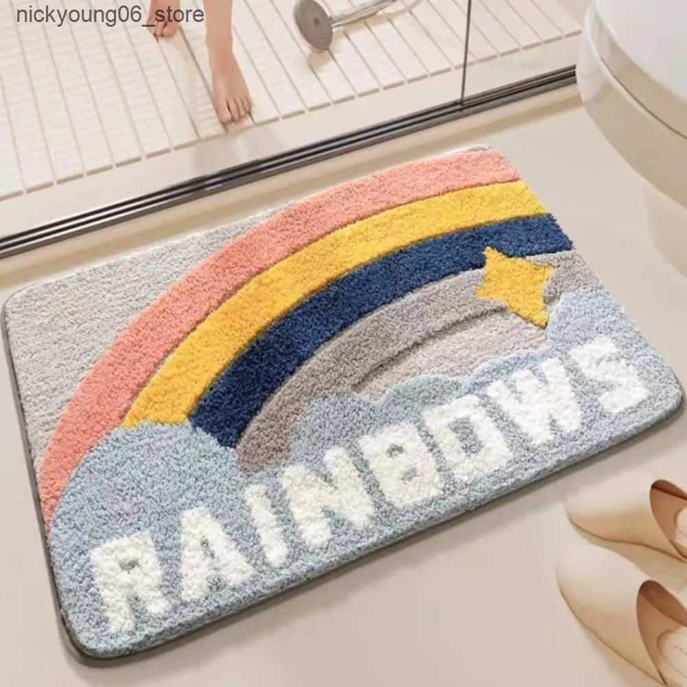 Non-Slip Bath Mats Imitation Cashmere Floor Mat Bathroom Anti Slip Floor Mat Cute Simple Doormat Bedroom Living Room Absorbent Rug Home Decoration L24