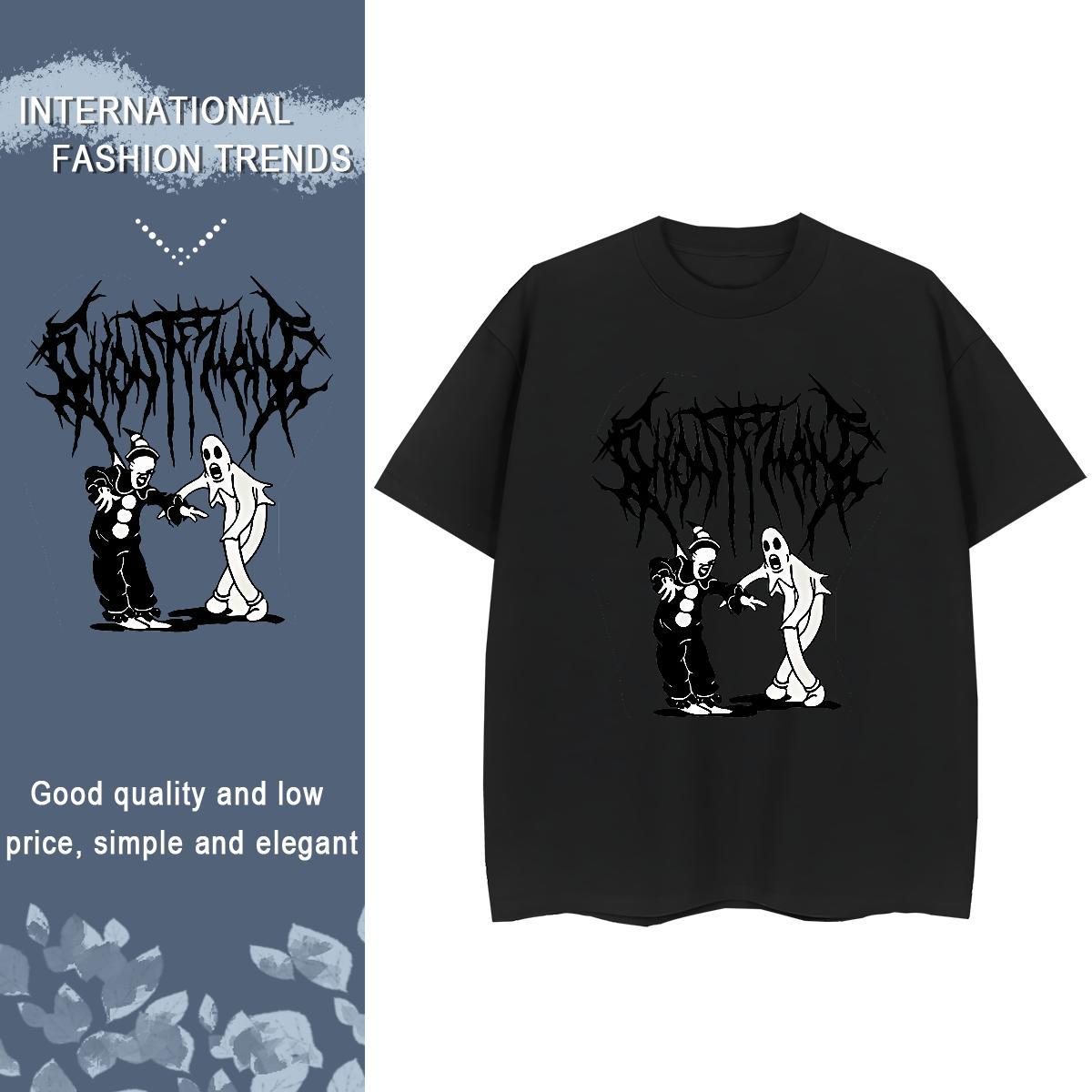 Fashion New T shirt 100% Cotton 230g Breathable Crew Neck Street Casual skull Womens Tshirts Lady Anime Print Tops