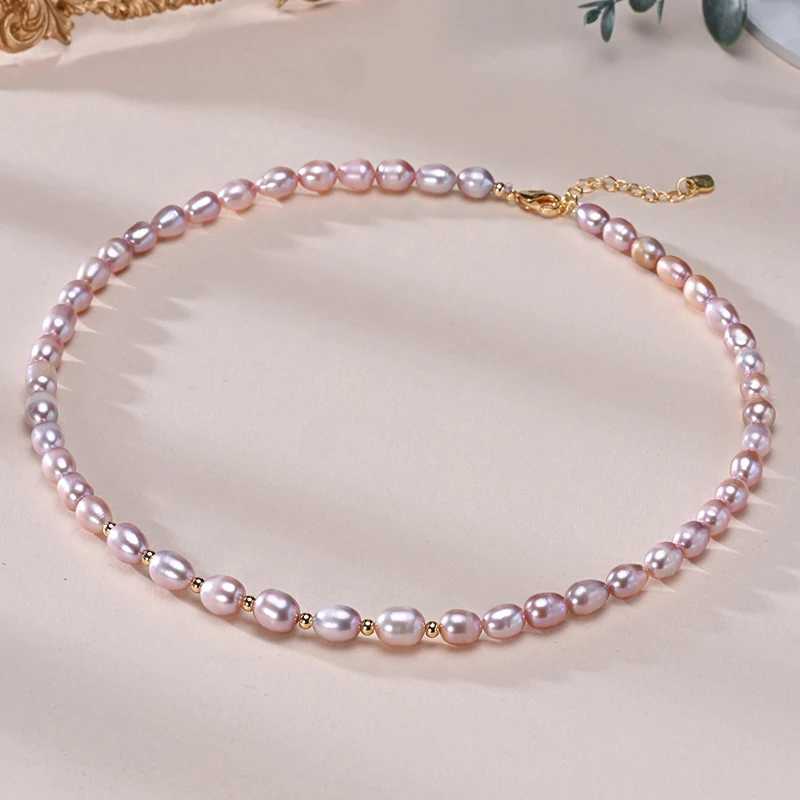 Natural Freshwater Pearls Rice Shape Multicolored Necklace Golden Beads S925 Sterling Silver Chain Fine Jewelry Gifts for WomenX241009
