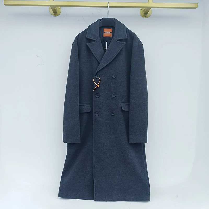 IEFB Woolen Coat Mens Korean Fashion Over The Knee Mid Length Winter Thickening Loose Double Breasted Warm Long Coat New 9Y4486 LX241010