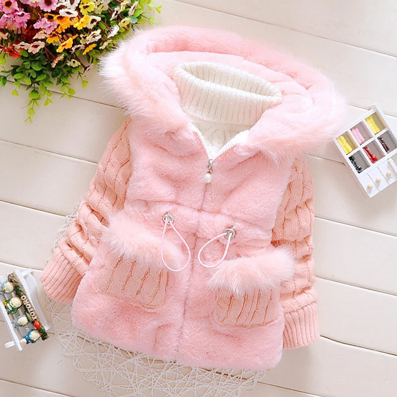 Plush Baby Jacket Thicken Warm Winter Jackets For Girls Sweater Coat Fashion Infant Hooded Outwear 1-4 Year Toddler Girl Clothes 240926