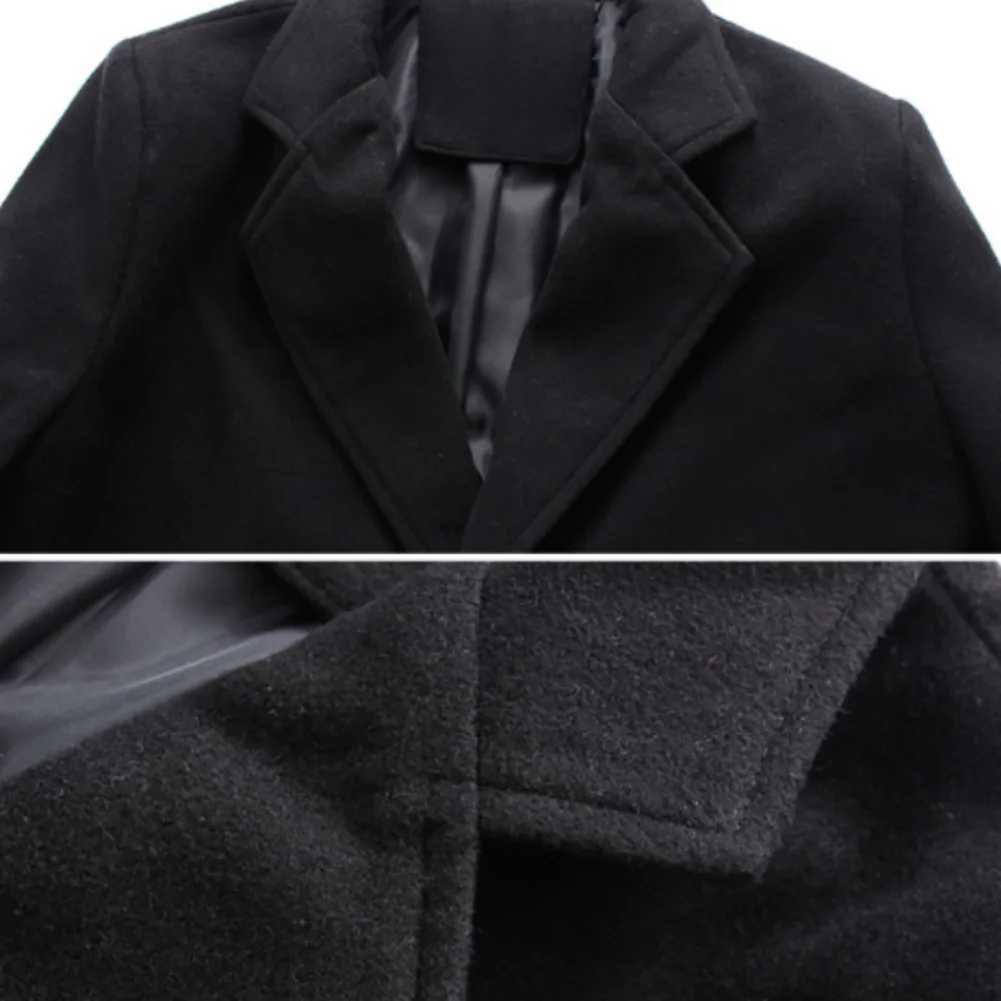 Fashion Men Jacket Winter Solid Color Long Woolen Coat Single Breasted Jacket Overcoat Mens long stand-up collar coat LX241010