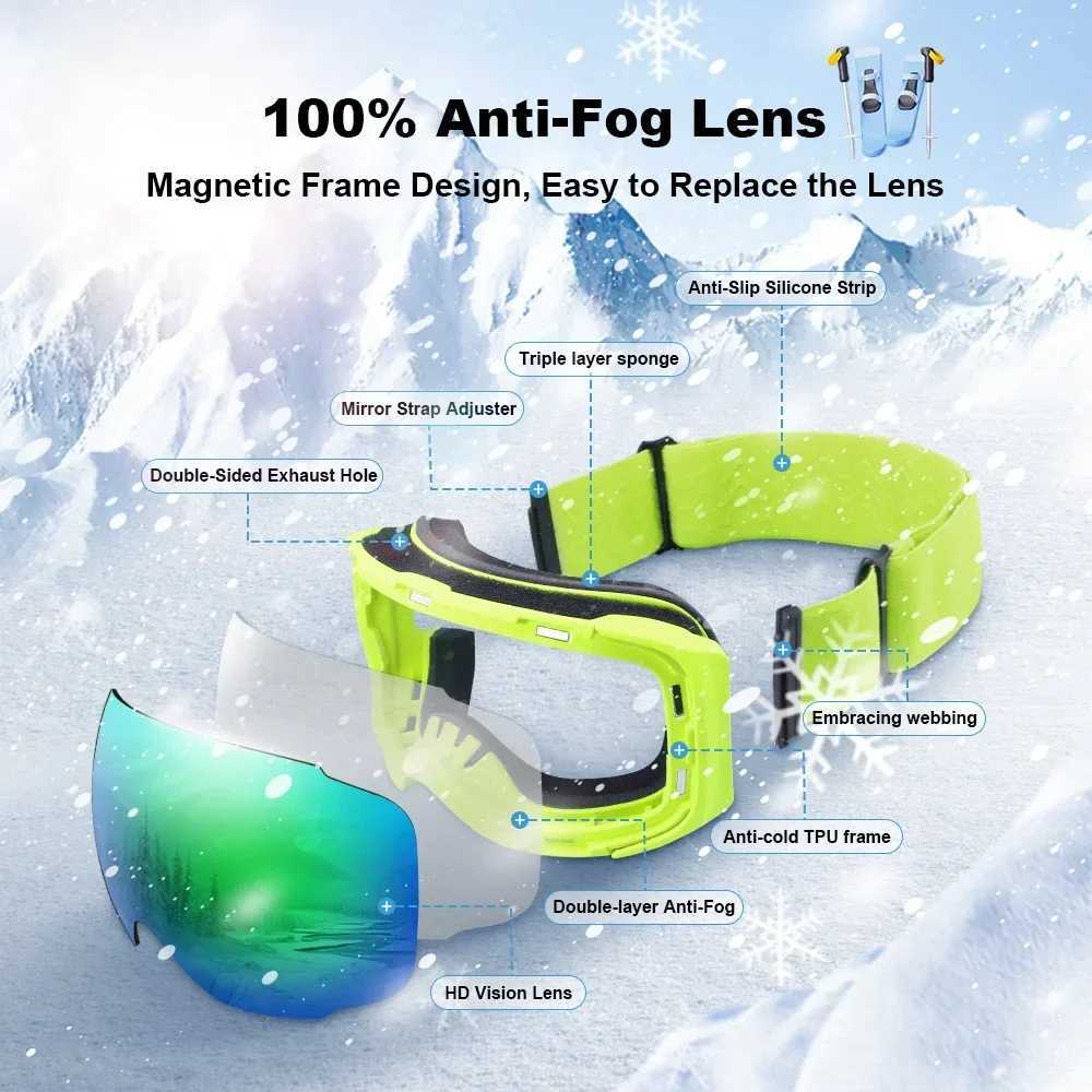 X-TIGER Ski Goggles Magnetic UV400 Winter Ski Goggles Womens Outdoor Sports Ski Board Snow Bike Sunglasses CL241010