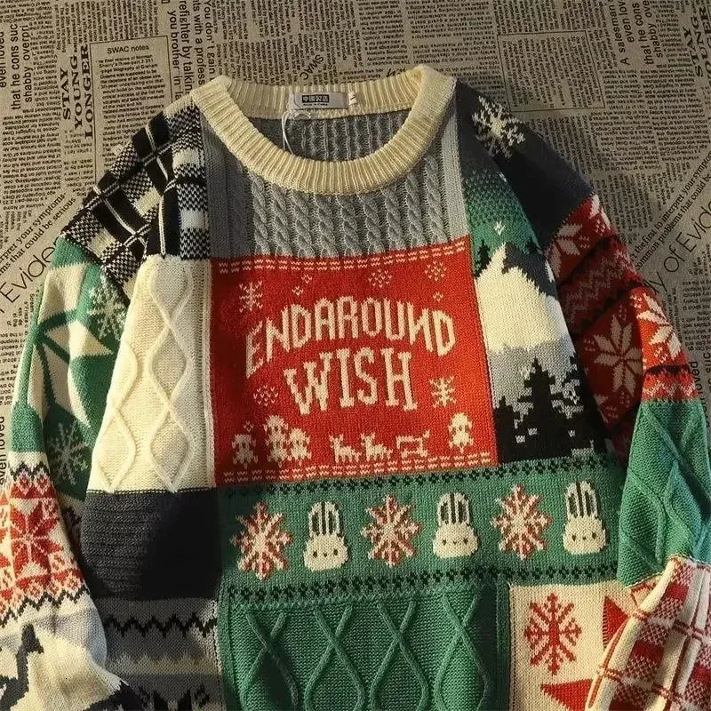 Y2K Europe And America Cute Twist Men Women Christmas Long Sleeved Sweater Street Autumn Winter Fashion Loosesweater 240930