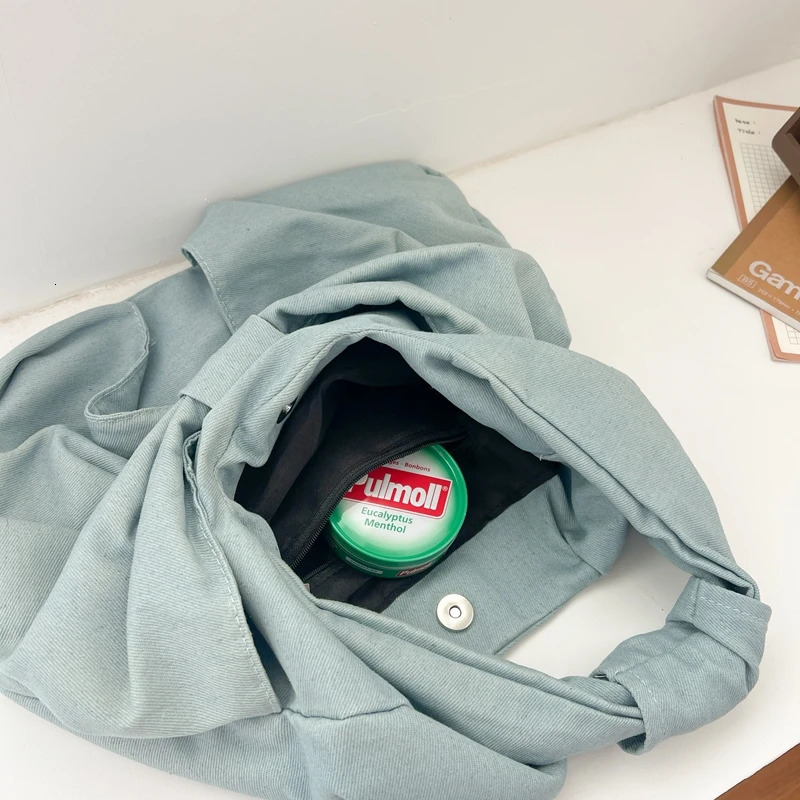 1 solid color bow shaped denim bag womens waist bag large capacity handbag 241008