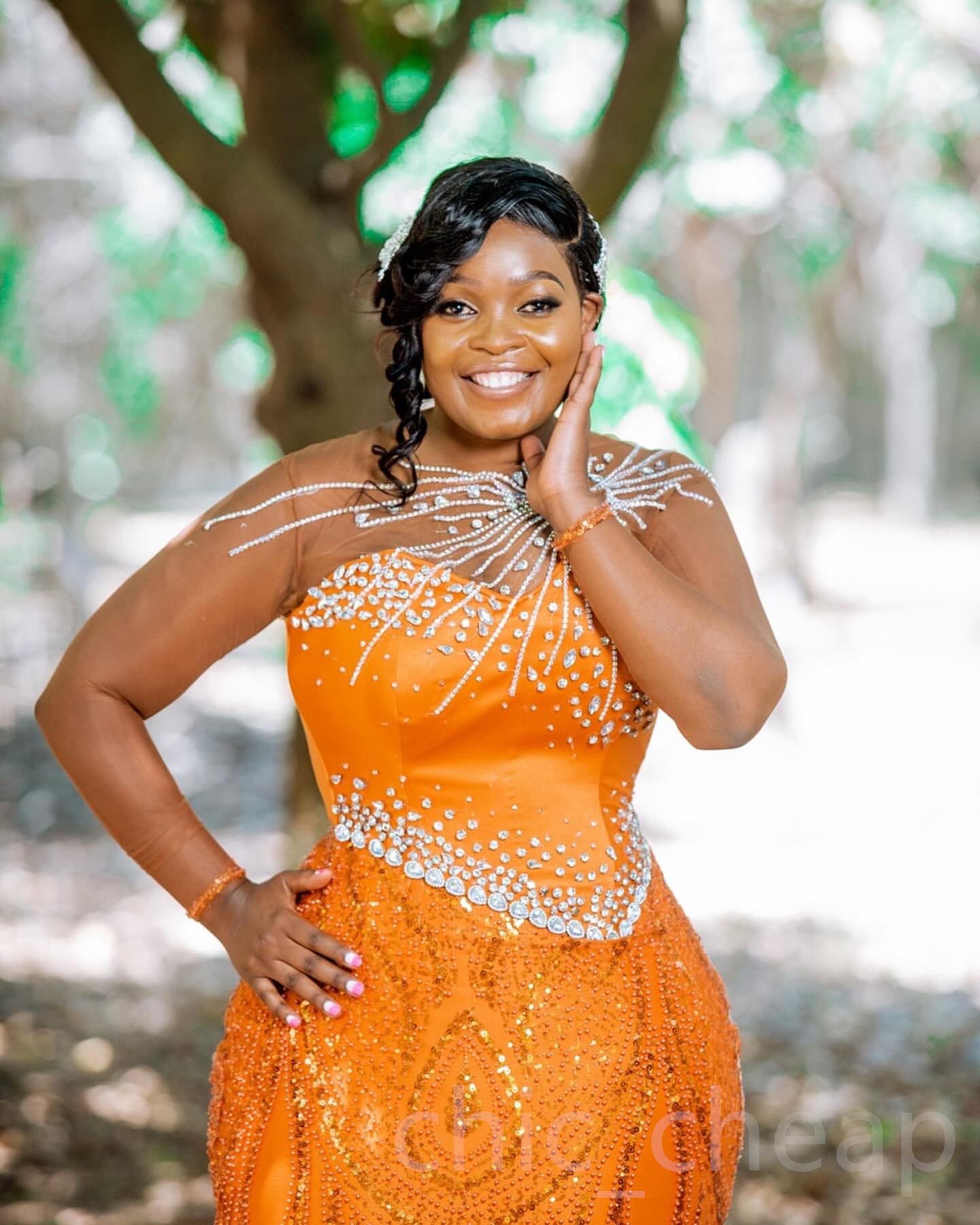 Aso Ebi 2024 Orange Mermaid Prom Dresses Rhinestones Sequined Lace Full Sleeves Evening Formal Party Second Reception Birthday Gowns Dress For Special