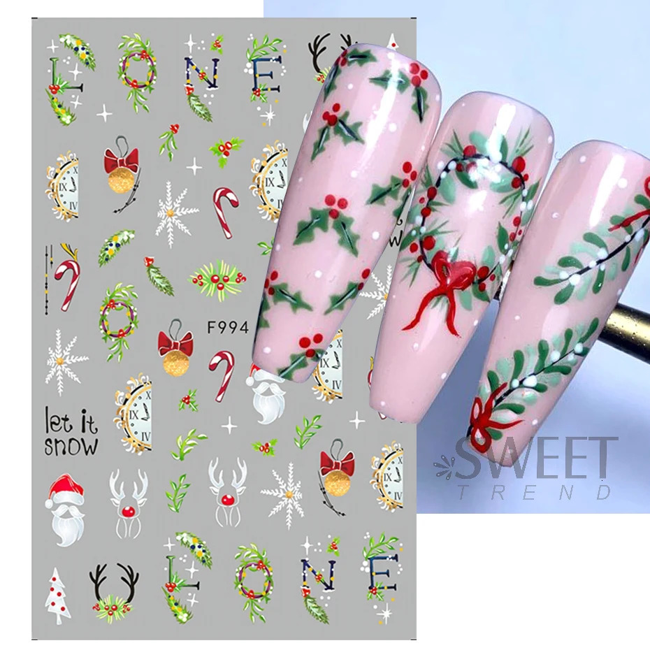 Cartoon Christmas Happy Nail Handmade Stickers Cute Santa Claus Deer Snowman Christmas Stickers 2024 Year Foil Accessories 241008