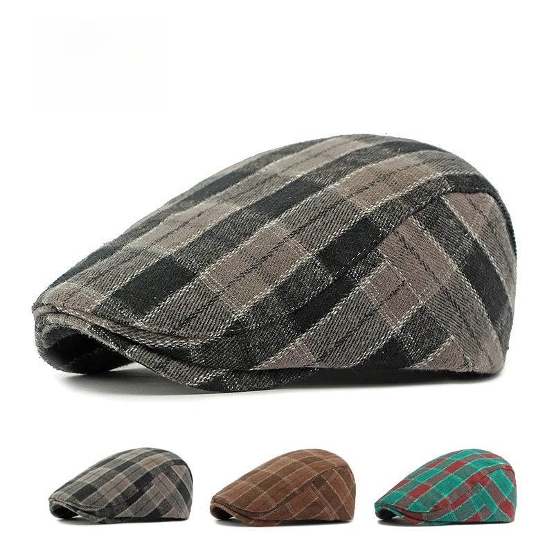 Neutral retro checkered beret reversible cotton s hat suitable for spring and summer styles 241007