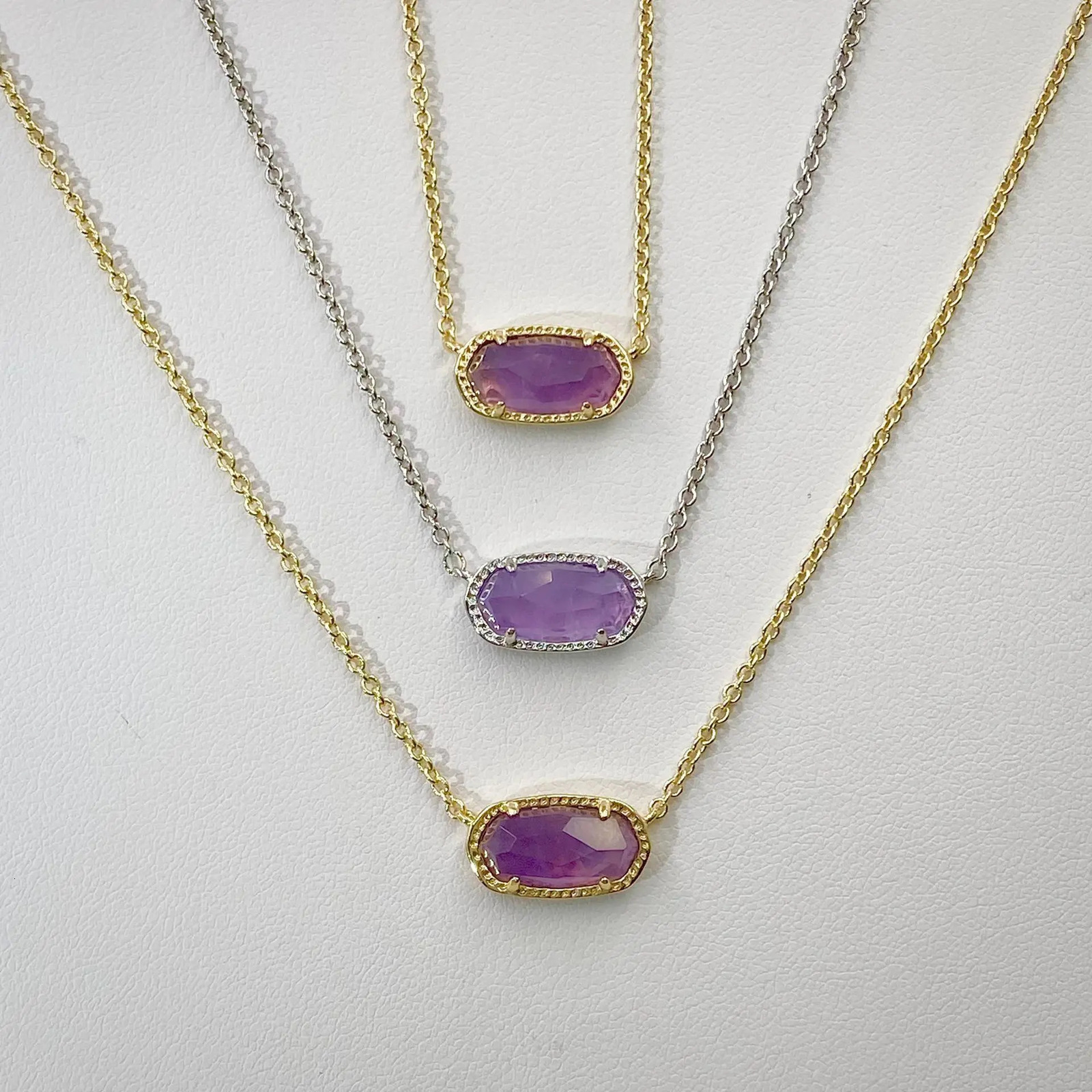 K European and American Fashion Trends Sweet Fresh and Simple Natural Amethyst Gemstone Necklace Wholesale Free Delivery 241009