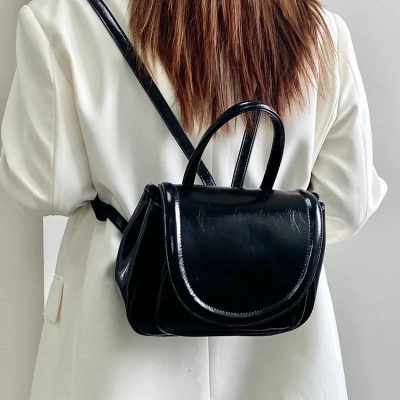 Retro Solid Color Womens Backpack PU Leather Shoulder Strap Bag College Girls Small Handbag Wallet 241008