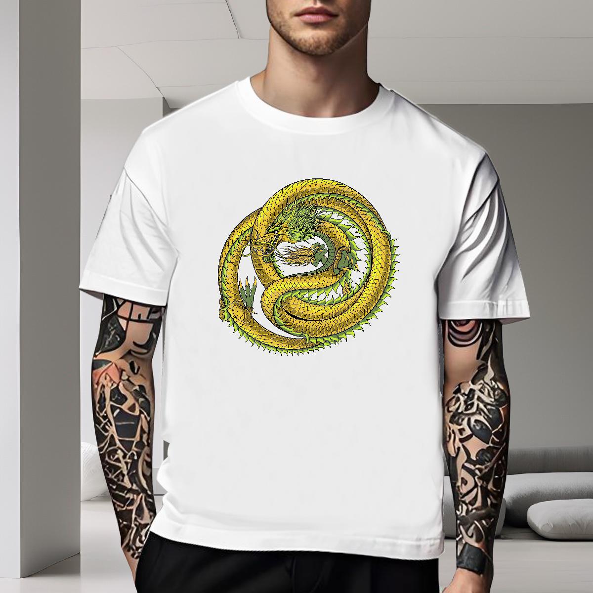 Popular T-Shirts for Men 230g 100% Cotton dragon Daily Wear Oversized 4XL O Neck Short Sleeves Mens Tshirts New Designer Clothes