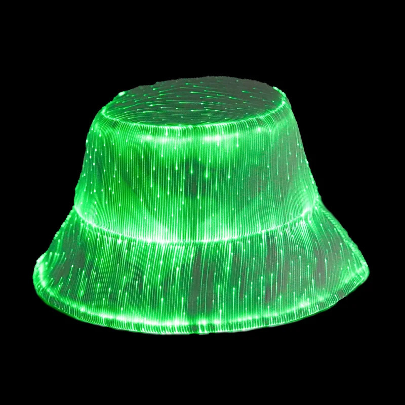 mens and womens fiber optic fabric bucket hat Y2K street color LED intelligent luminous night club 241009