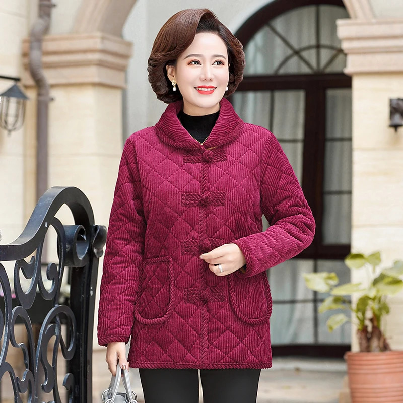 Casual Plus Velvet Thicken Coat Women Middle Aged Mother Winter Jacket Cotton Padded Grandma Parkas plus size women clothing 241010