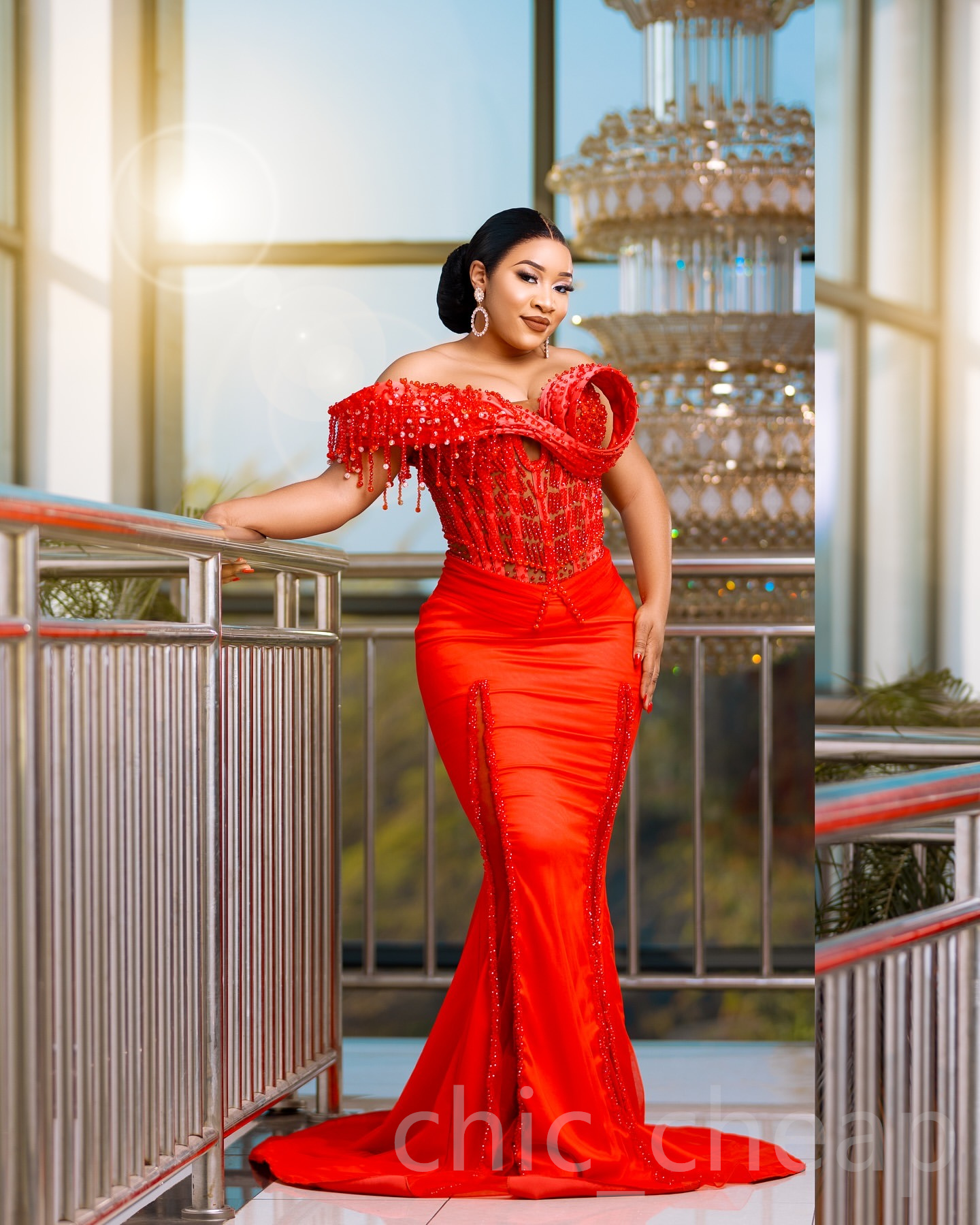 Aso Ebi 2024 Red Mermaid Prom Dresses Beaded Tassels Satin Evening Formal Party Second Reception Birthday Gowns Dress For Special Occasions