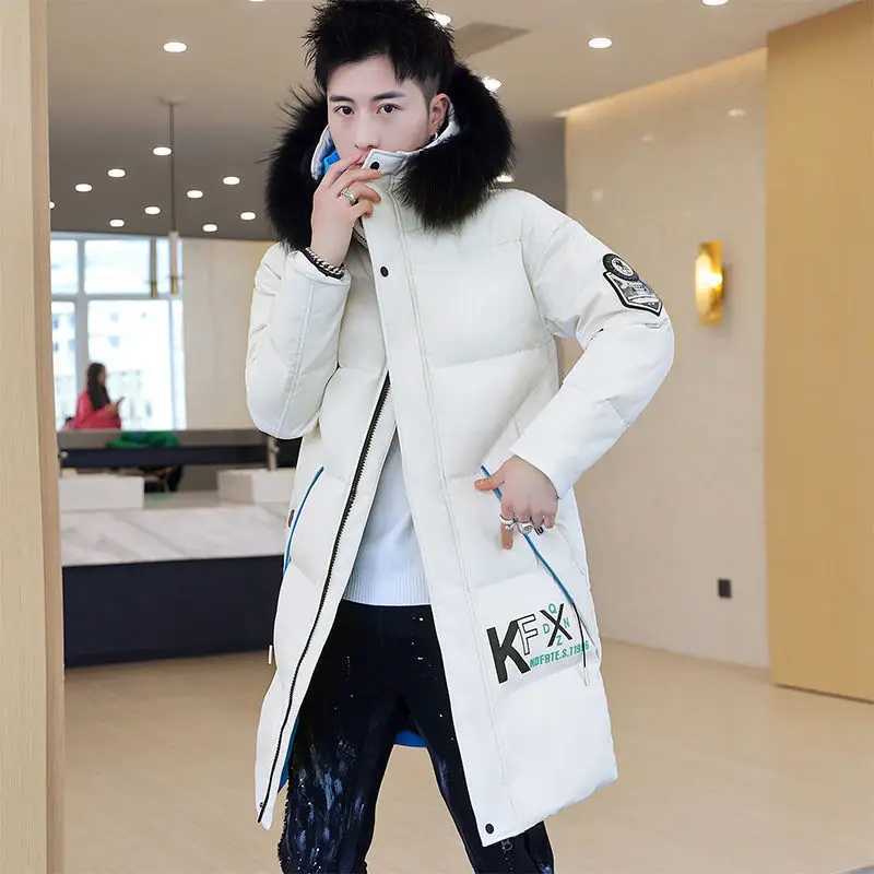 Men's Down Parkas Winter New Men Down Cotton-Padded Coat Male Trend Hooded Slim Fit Long Cold Proof Parkas Tn Fashion Casual Thick Warm Outwear Y