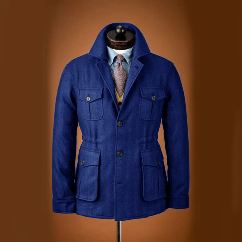 Mens coarse woolen jacket tailcoat wool set high-quality clothing wool single chest casual slim fit mens jacket 241009
