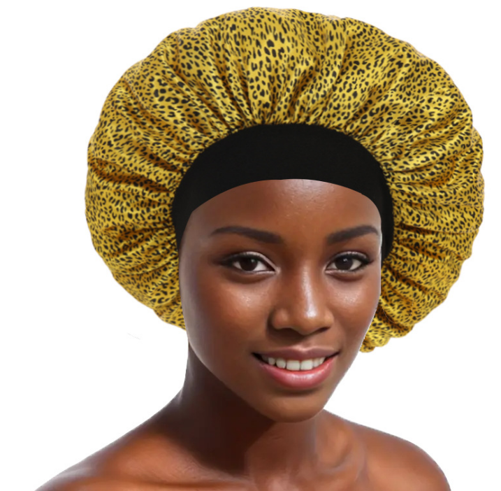 Women Wide Stretch Silk Satin Leopard Print Bandana Night Sleeping Turban Hat Headwrap Bonnet Chemo Cap Hair Accessorie