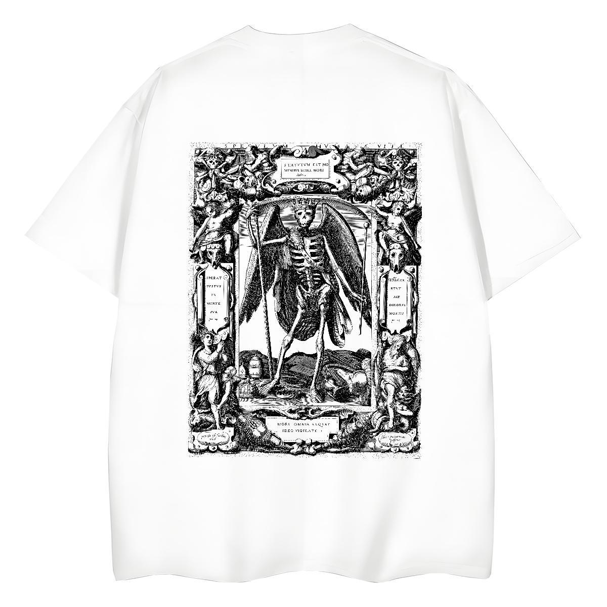 2024 Women T Shirts 100% Cotton 230g O Neck Short Sleeves Street Wear skull Unisex Tshirts Loose fit DIY Anime Printed Top Tees