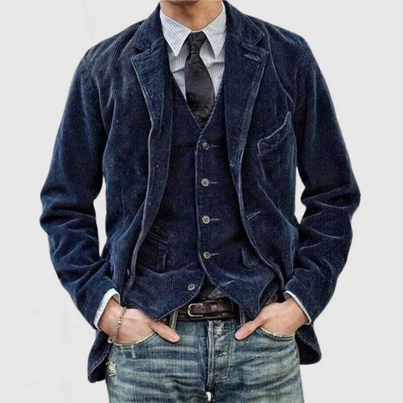 High Quality Mens clothing in the new autumn. Corduroy solid color set. European and mens fashionable casual suit collar casual jacket. T241112