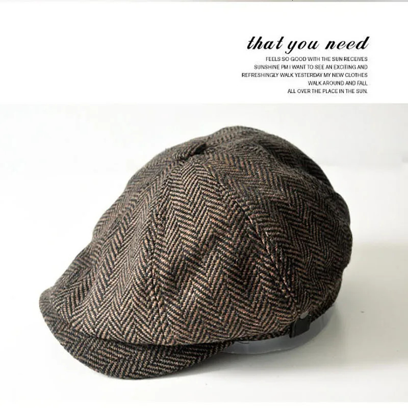 CHRLCK unisex autumn winter s boys hat mens and womens warm coarse tweed octagonal detective retro flat Chapeau 241009