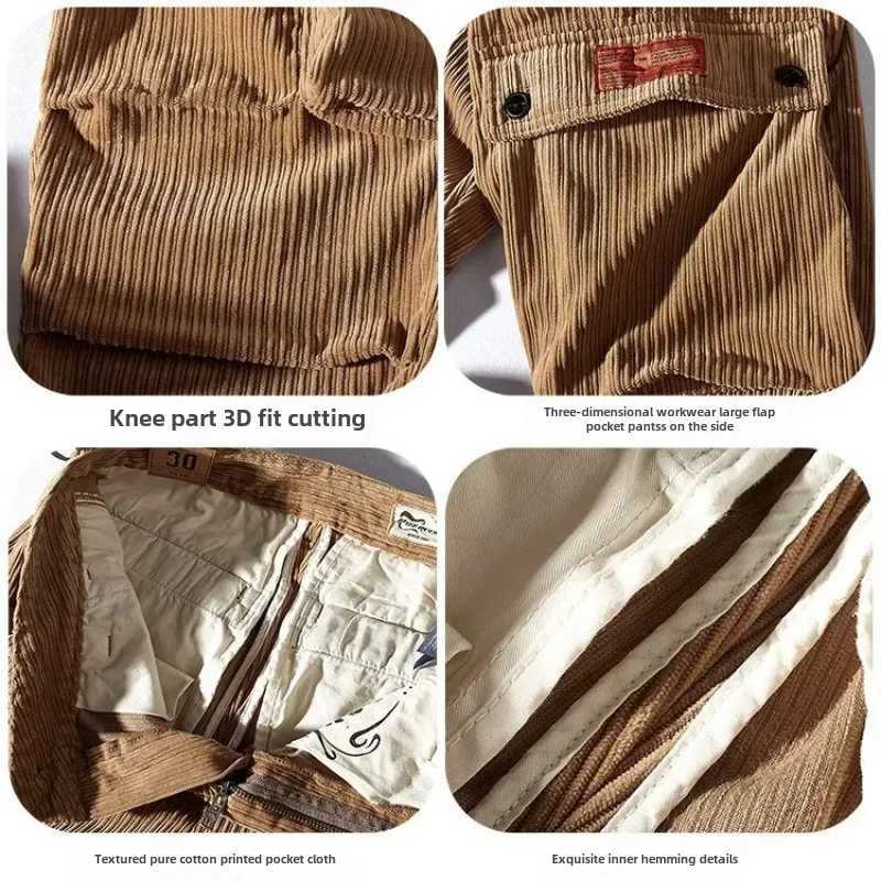 Retro American denim cargo pants loose fit suitable for large pockets casual mens wear retro fashion W241009