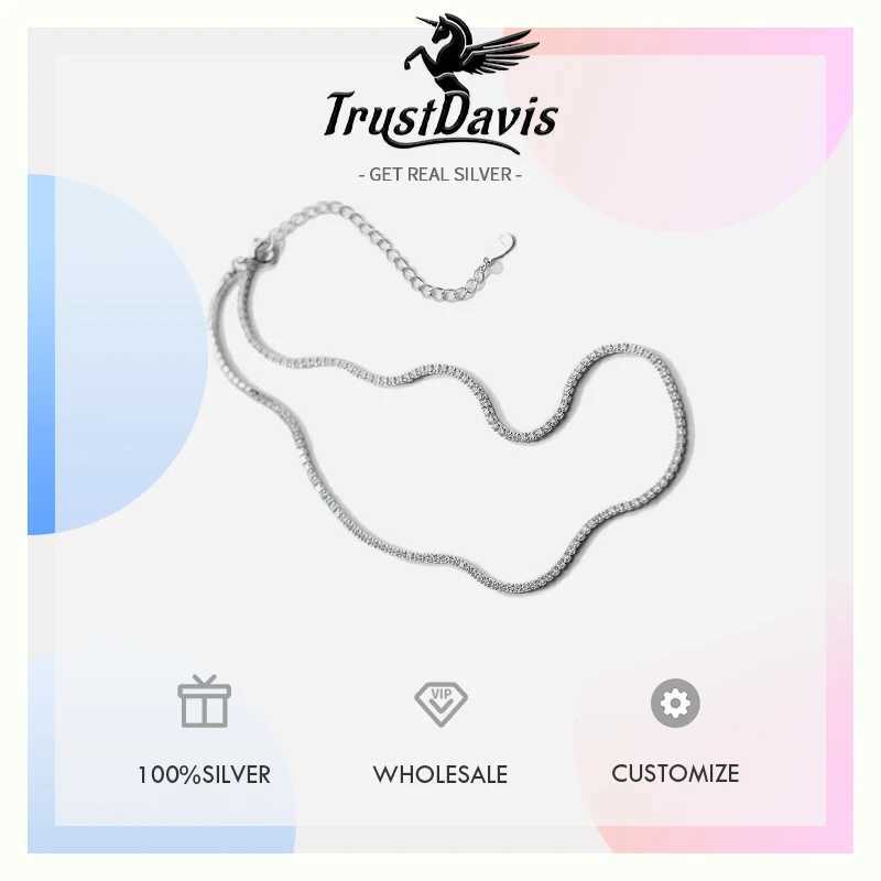 Trustdavis Genuine 925 Sterling Silver Temperament Sweet Choker Dazzling CZ Short Necklace For Women Wedding Jewelry Gift DS1869X241009