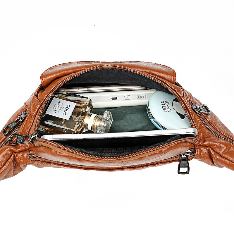 Annmouler Large Capacity Waist Bag for Women Fanny Pack Pu Leather Chest Bag for Women Soft Belt Bag 241008