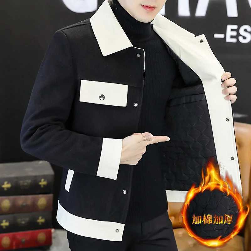 New Winter Jacket Men Thickened and Warm Wool Blends Jacket Spliced Casual Business Trench Coat Streetwear Social Overcoat LX241010