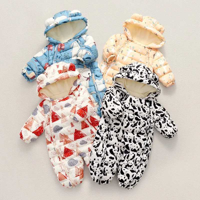 Down Coat New born Baby clothes Warm Fleece Rompers Bodysuits Baby Boys Costume Infant Girls Clothing Cartoon Overall Outerwear Jumpsuits H241010
