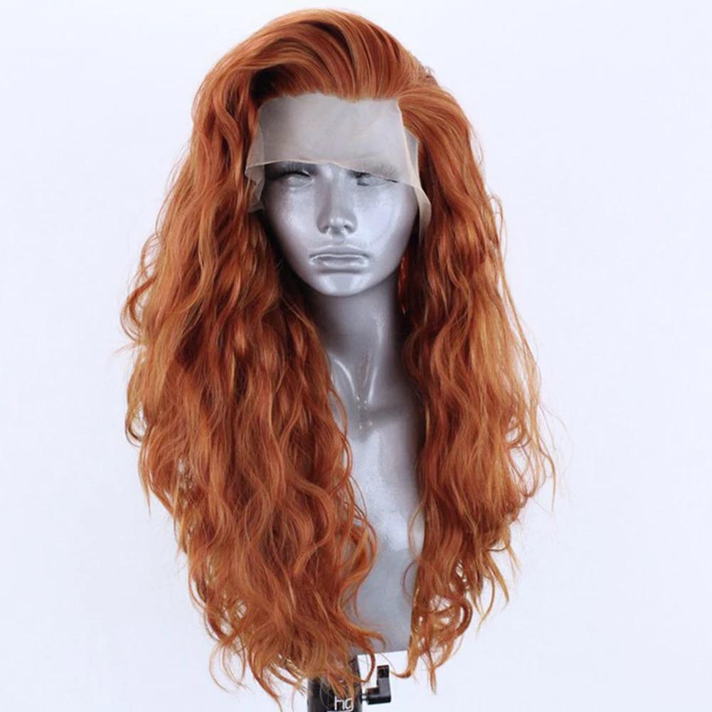 13X4 Ginger Synthetic Lace Front Wig Long Wave Black Hair Role Playing Lace Wig Female Blonde Heat Resistant Fiber Non Glued Wig 241007
