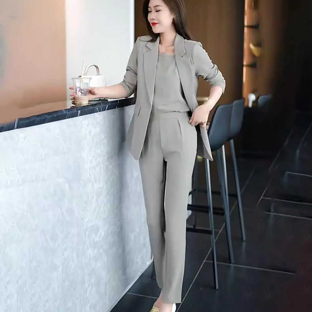 High waisted pants set elegant womens business suit with a lapel cardigan high waisted pants vest professional office W241009