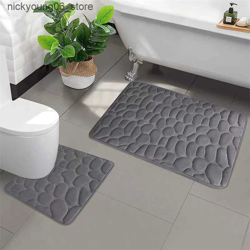 Non-Slip Bath Mats Cobblestone Emed Bathroom Bath Mat Non-slip Carpets In Wash Basin Bathtub Side Floor Rug Shower Room Doormat Memory Foam Pad L24091