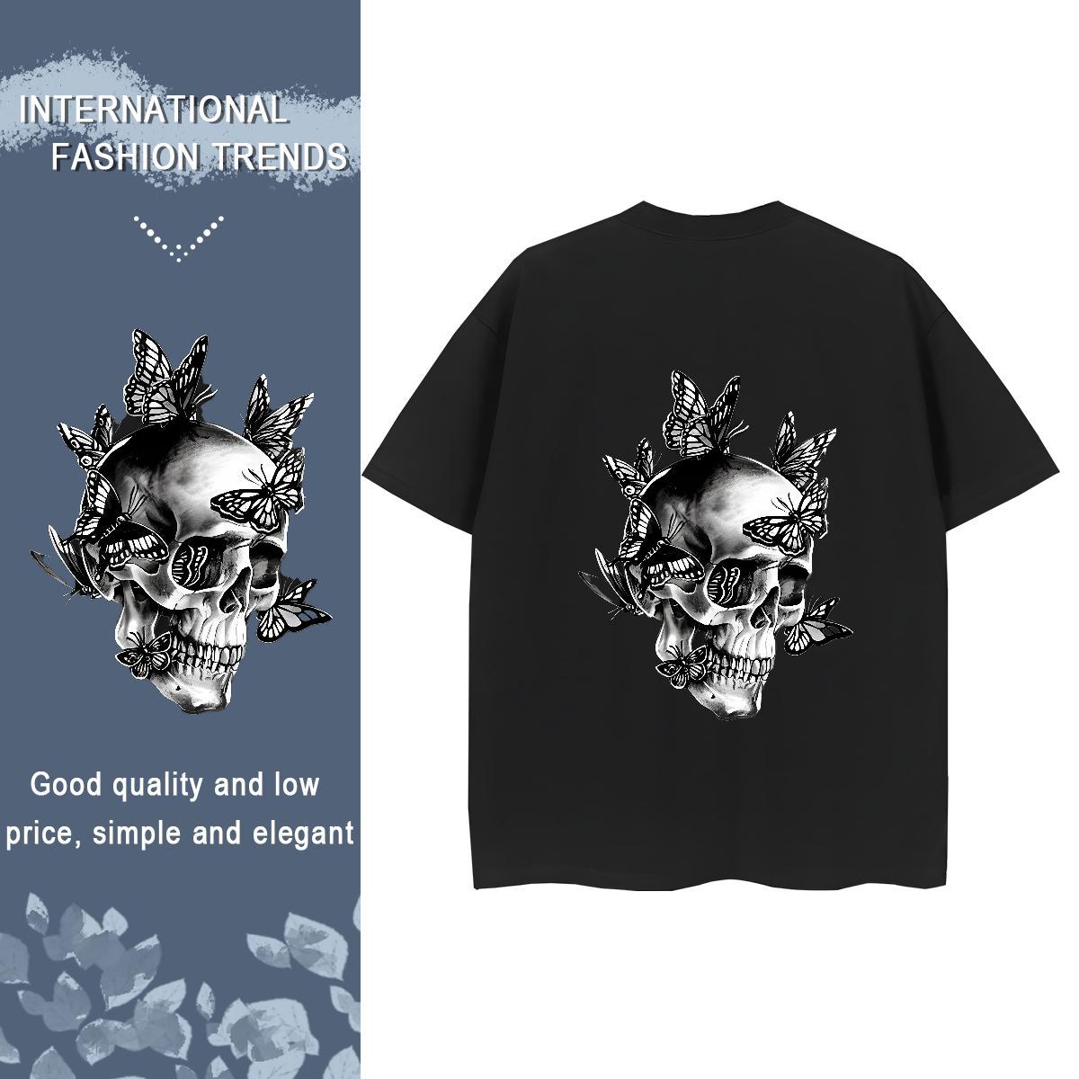 Fashion Casual Woman T Shirts 230g 100% Cotton Breathable Crew Neck High Street Hip Hop skull Tshirt for Man Woman Popular Plus Size Cartoon Top Tees