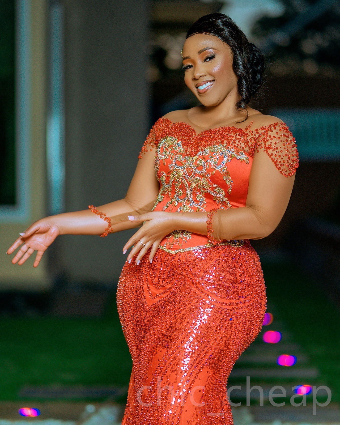 Aso Ebi 2024 Red Mermaid Prom Dresses Beaded Sequined Rhinestones Full Sleeves Evening Formal Party Second Reception Birthday Gowns Dress For Special 