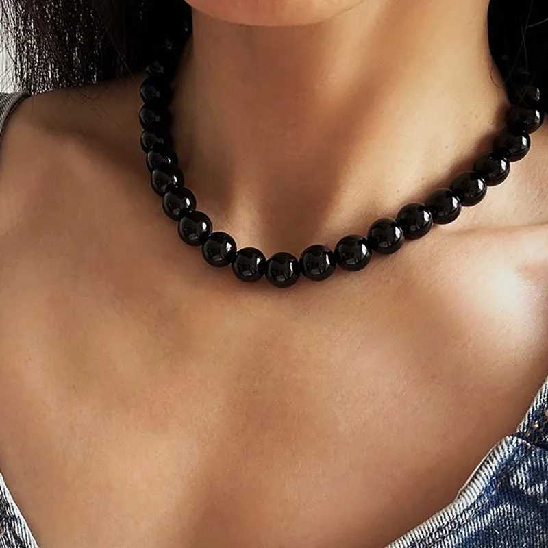 YWZIXLN Trend Elegant Jewelry Wedding Big Pearl Necklace For Women Fashion Black Imitation Pearl Choker Necklace N0455X241009