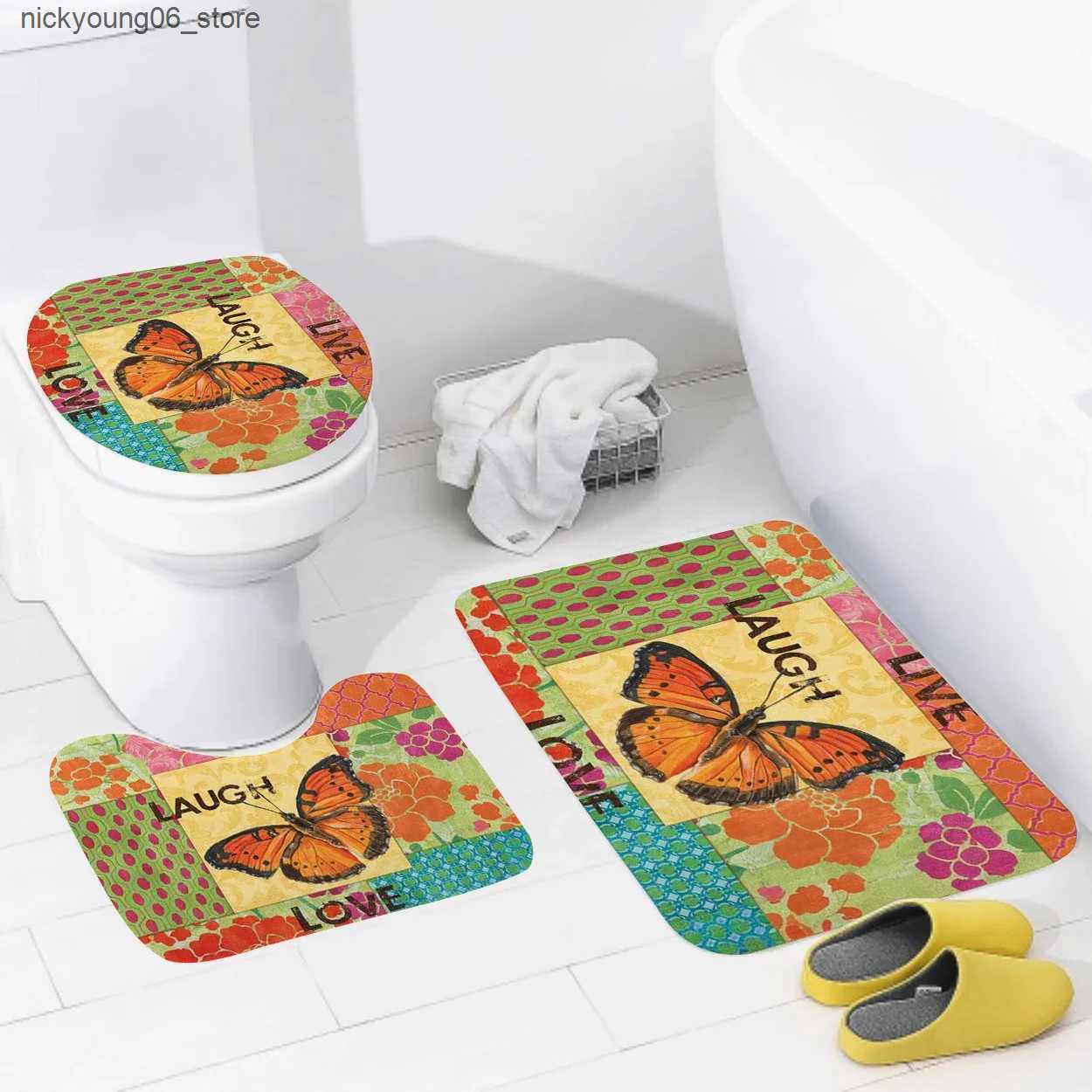 Non-Slip Bath Mats Non slip shower mat bathroom carpet shower retro pattern decoration water absorbing bathtub carpet toilet cover decorative cover L2