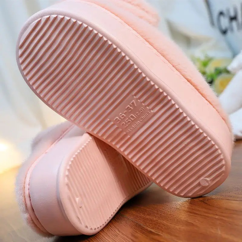 Pink fur Clog slider womens short and chubby slider shoes thick plush anti slip home slider womens bedroom shoe platform fluffy slider 241007