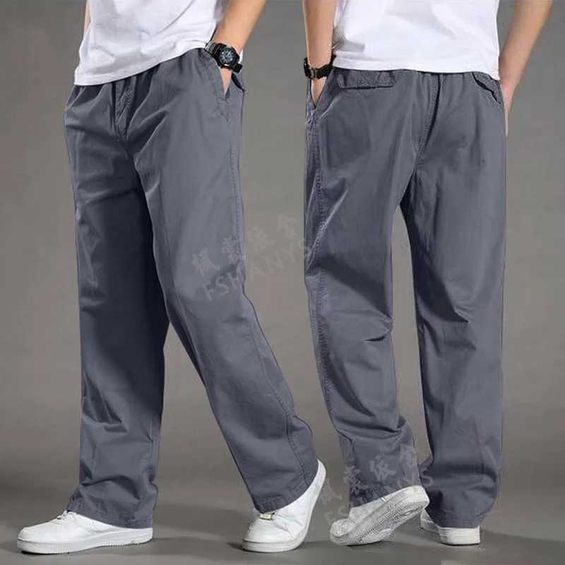 Spring and Autumn Thin Mens Casual Pants Extra Large Loose Middle aged and Elderly Mens Pure Cotton Straight Pants W241009
